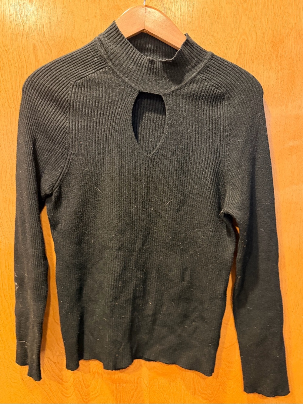 Black Ribbed Knit Sweater with Keyhole Detail